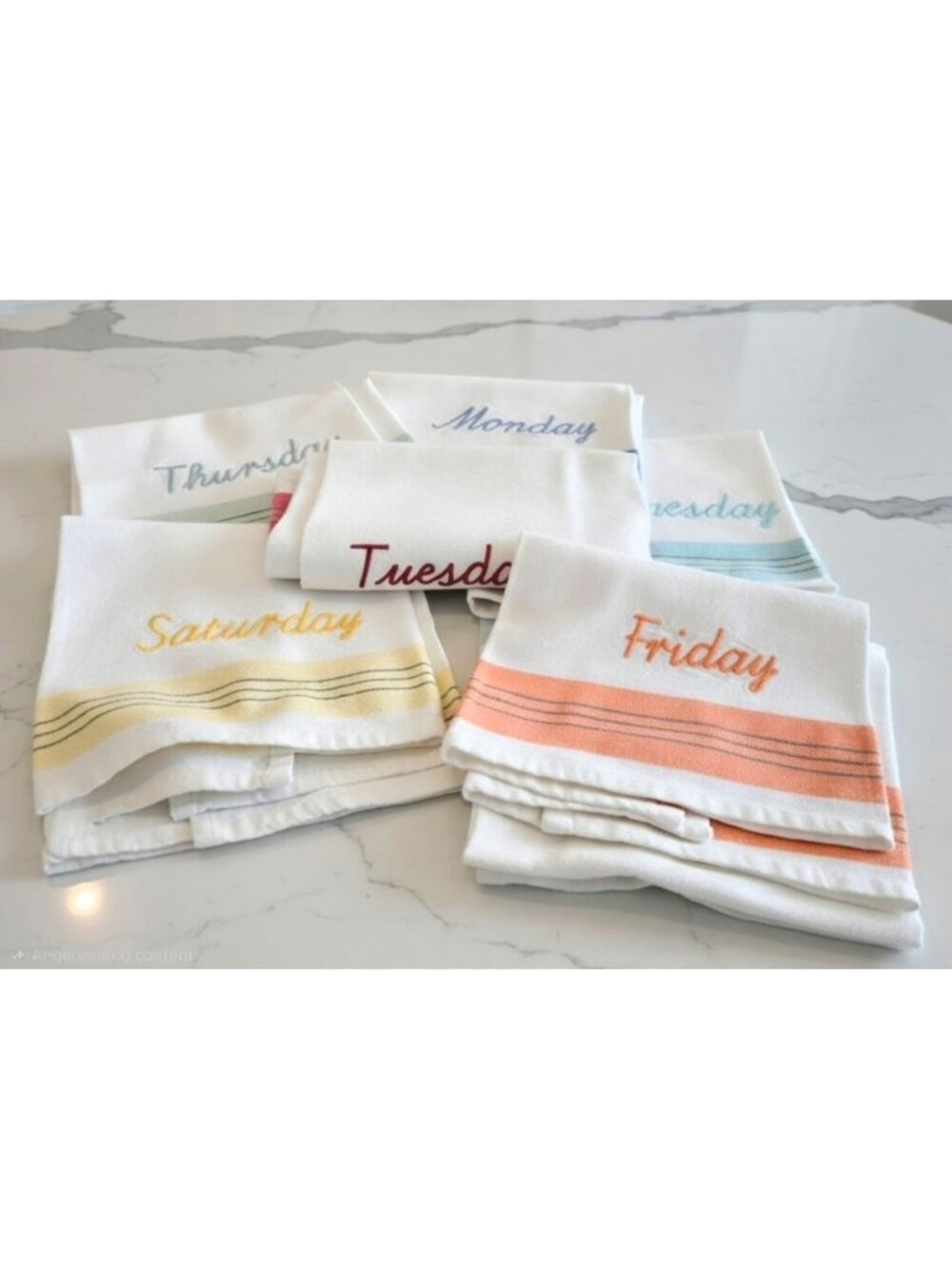 7-Piece Embroidered Cotton Kitchen Towel Set With Days Of The Week